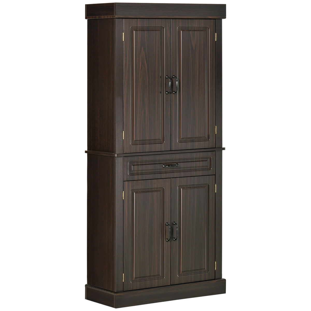 71" Freestanding Kitchen Pantry with 4 Doors and 2 Cabinets, Tall Storage Cabinet for Kitchen, Distressed Coffee