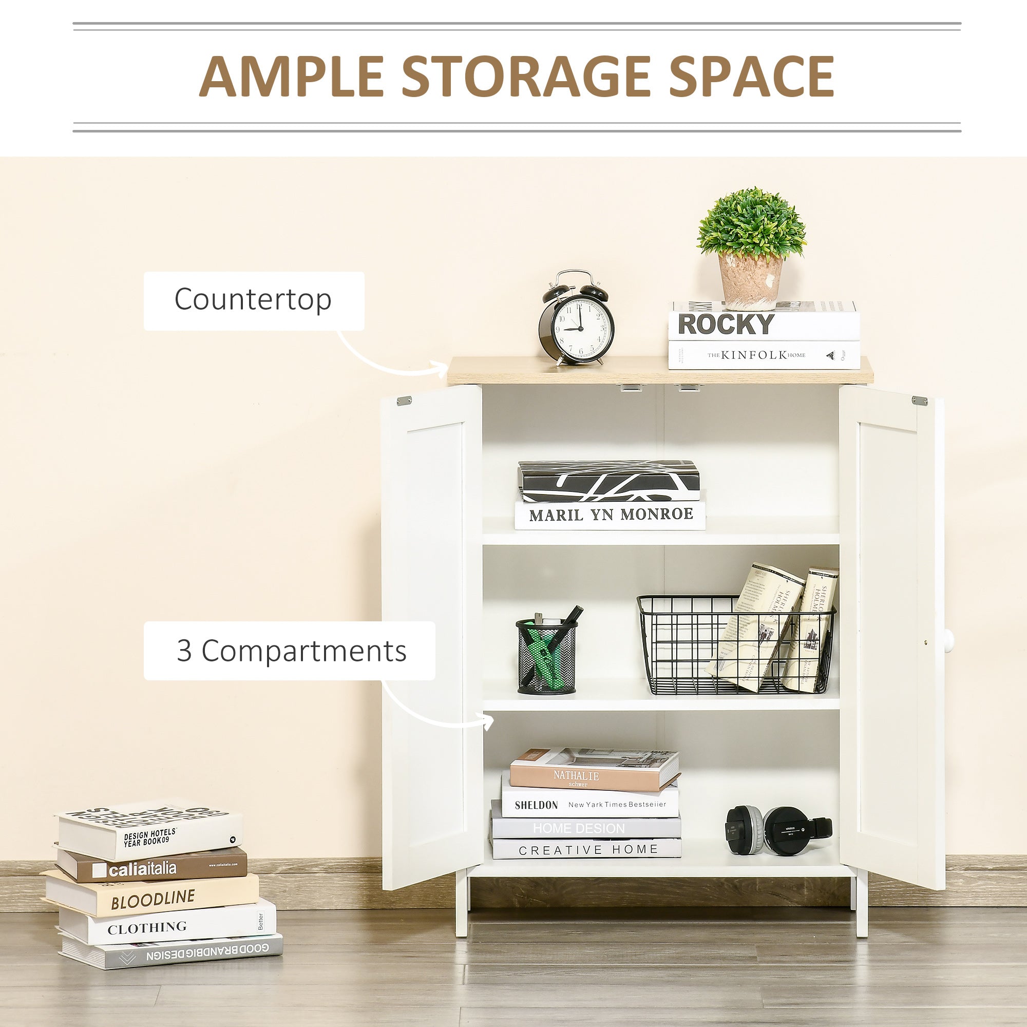 Storage Cabinet with Doors, Cupboard Organization with 2 Adjustable Shelves, Storage Solution for Living Room, Bathroom
