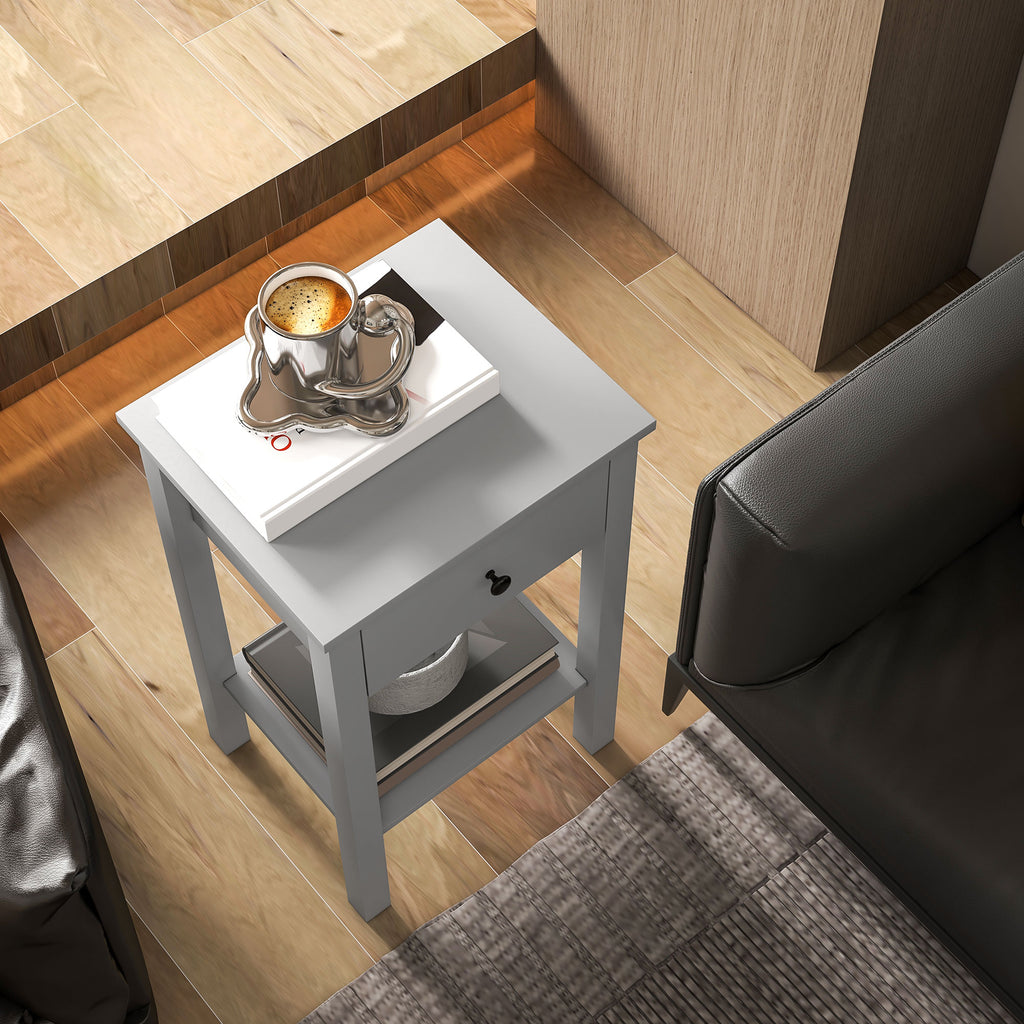 End Tables Set of 2, Side Tables with Drawer and Bottom Shelf, 2-tier Nightstand for Bedroom, Living Room, Grey