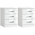 Modern Nightstand Set of 2, Bedside Tables with 3 High Gloss Drawers for Bedroom, White