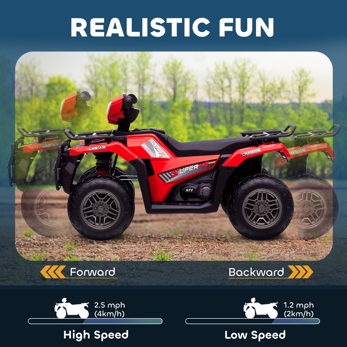 Aosom 12V Kids ATV Quad, 4 Wheeler Battery Powered Electric Vehicle with Music MP3, Headlights, High Low Speed, Treaded Tires, for Boys and Girls Ages 37-60 Months, Red
