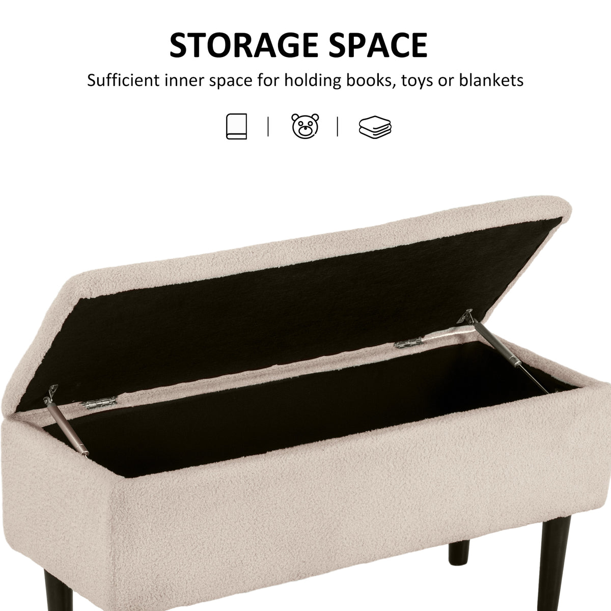 Modern Storage Bench, Ottoman with Storage and Lamb's Wool Upholstery for Living Room, Bedroom, Cream White