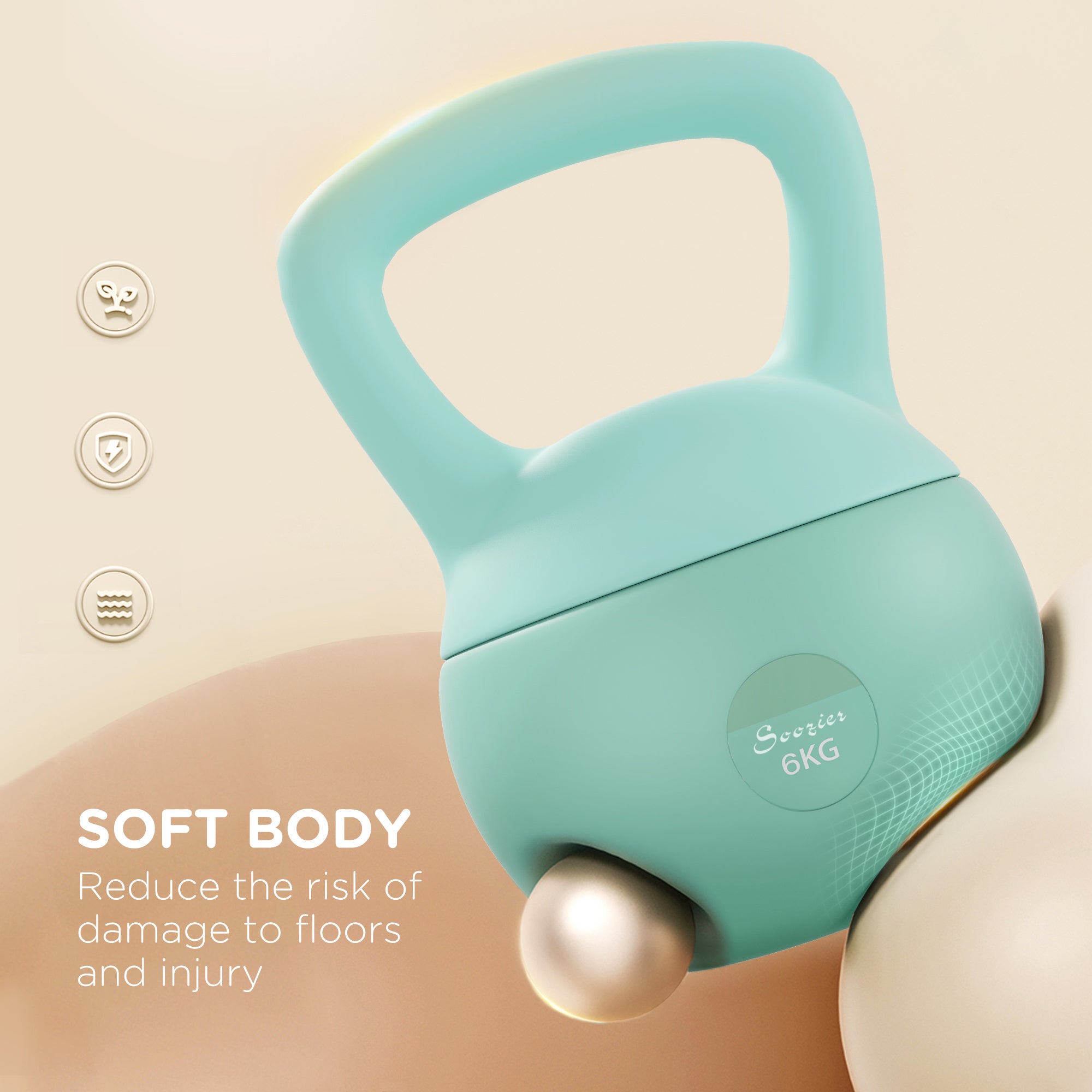 Soozier 13 رطل دمبل كيتل بيل ناعم، وزن مملوء بالرمل مع مقبض، وزن كيتل بيل للتمرين لكامل الجسم، أخضر