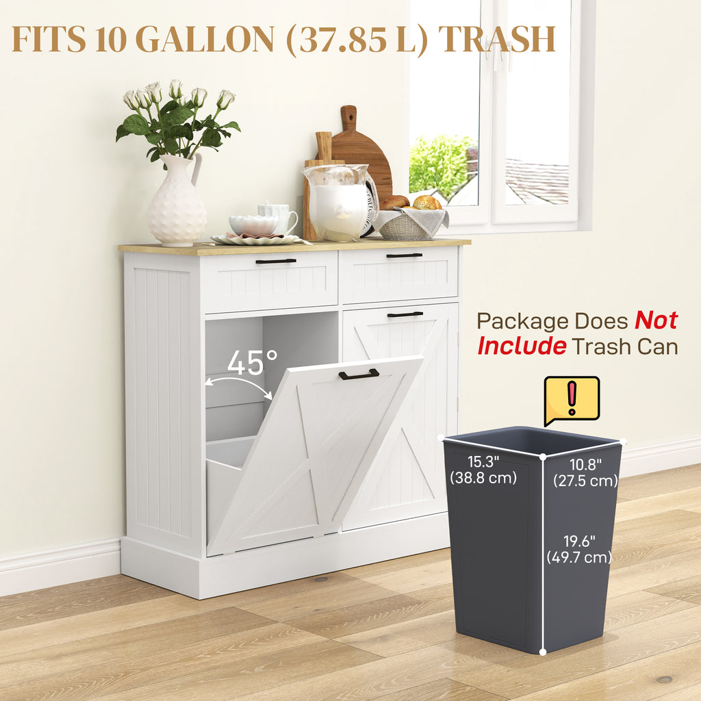 10 Gallon Hidden Garbage Bin Cabinet, Tilt Out Trash Cabinet w/ 2 Drawers, Freestanding Kitchen Island, Black
