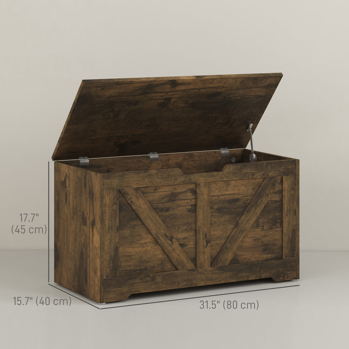 39.4 Inches Storage Chest, Storage Trunk with 2 Safety Hinges for Living Room, Black Wood Grain
