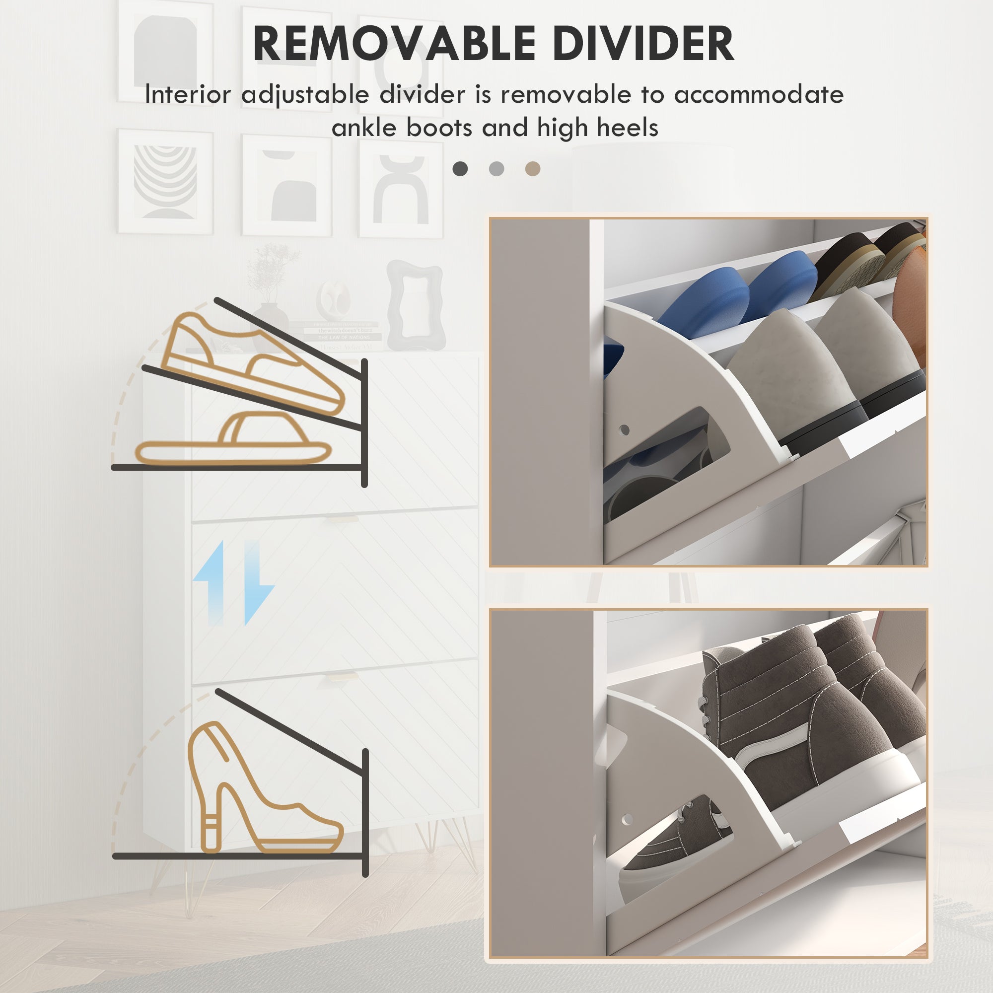 Modern Shoe Storage Cabinet with 3 Flip Drawers for 18 Pairs, Narrow Shoe Organizer for Entryway, Hallway, White