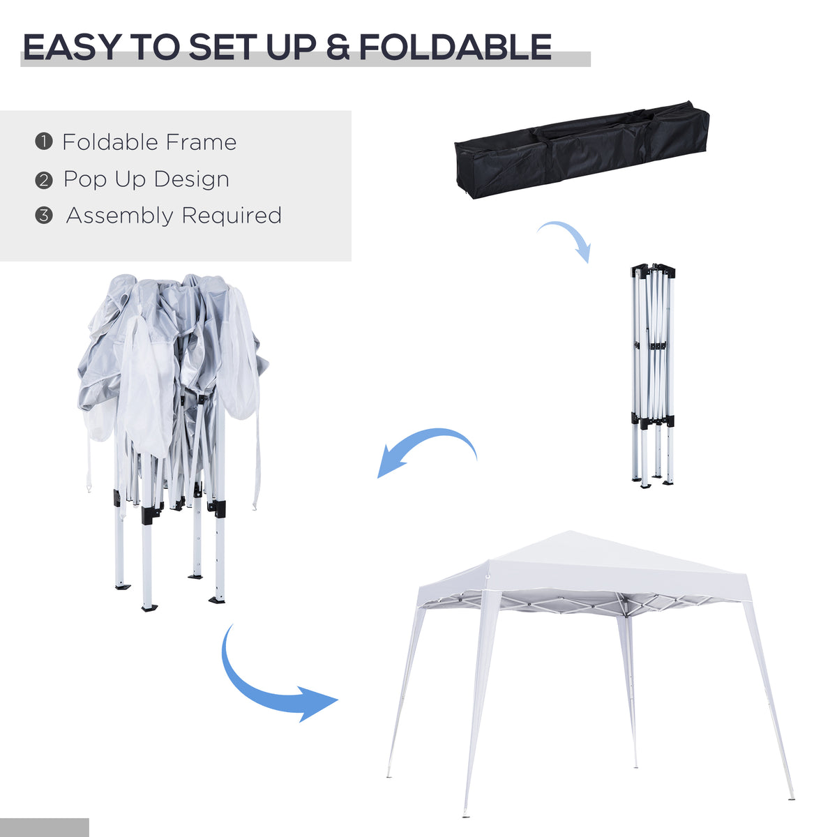 8' x 8' Pop Up Canopy, Outdoor Foldable Tent, Portable Canopy Tent with Carrying Bag for Camping, Party, Picnic, White
