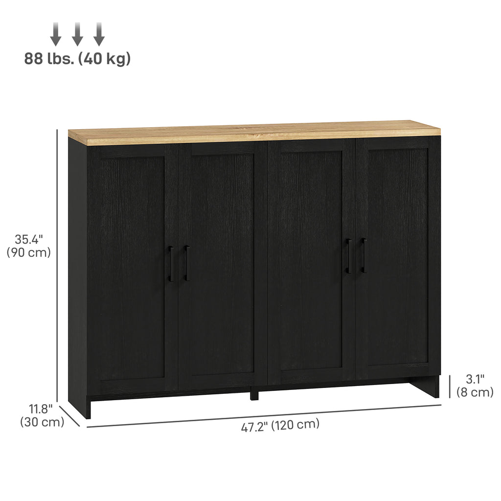 Modern Sideboard Buffet Cabinet, Modern Kitchen Storage Cabinet with 3 Doors Adjustable Shelves, for Dining Room, Black