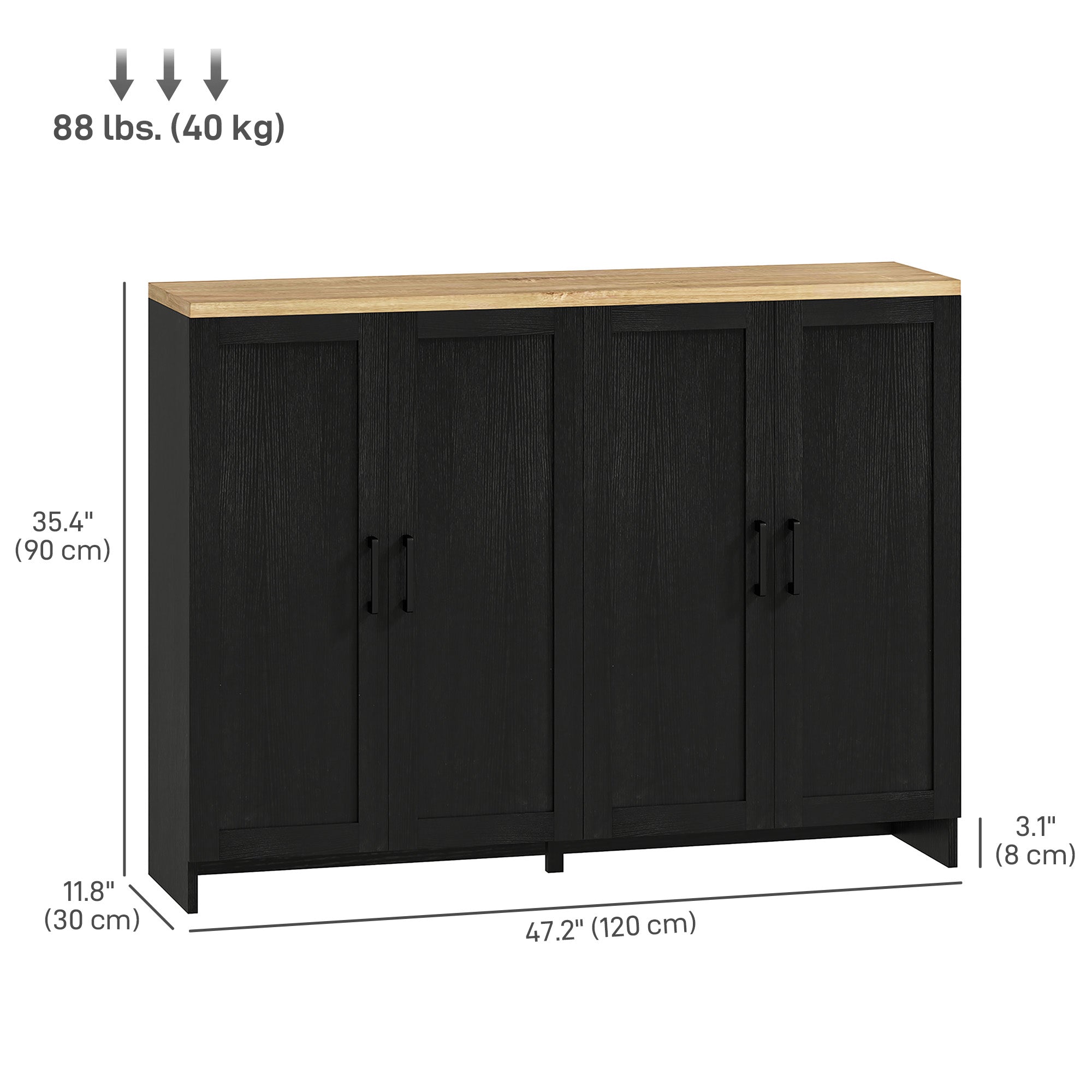 Modern Sideboard Buffet Cabinet, Modern Kitchen Storage Cabinet with 3 Doors Adjustable Shelves, for Dining Room, Black