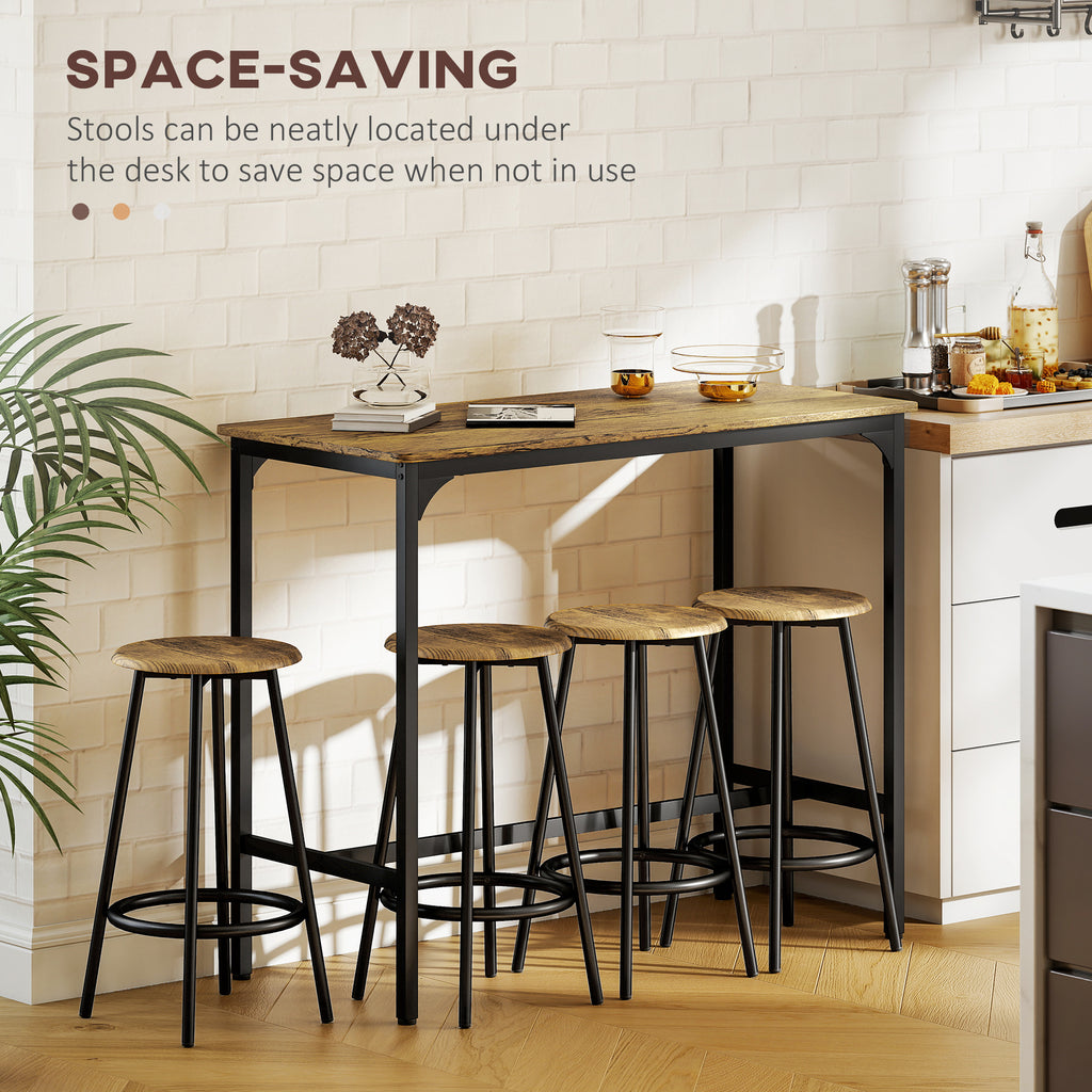 5-Piece Bar Table Set for 4, Industrial Counter Height Bar Table and Chairs for Kitchen, Dining Room, Rustic Brown