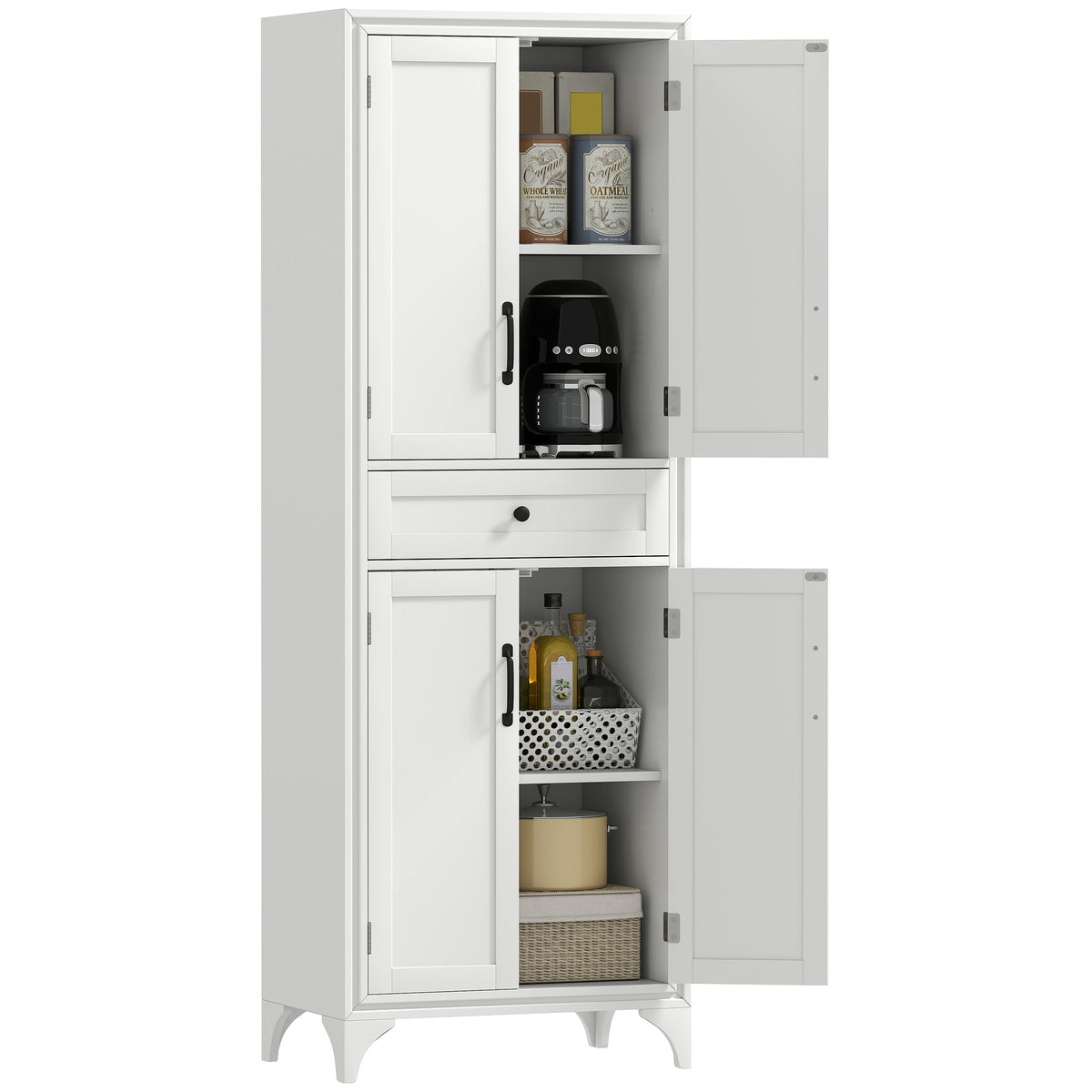 Freestanding Storage Cabinet, Kitchen Pantry Cabinet with 2 Shelves, 4 Doors, Kitchen Storage Cabinets for Dining Room