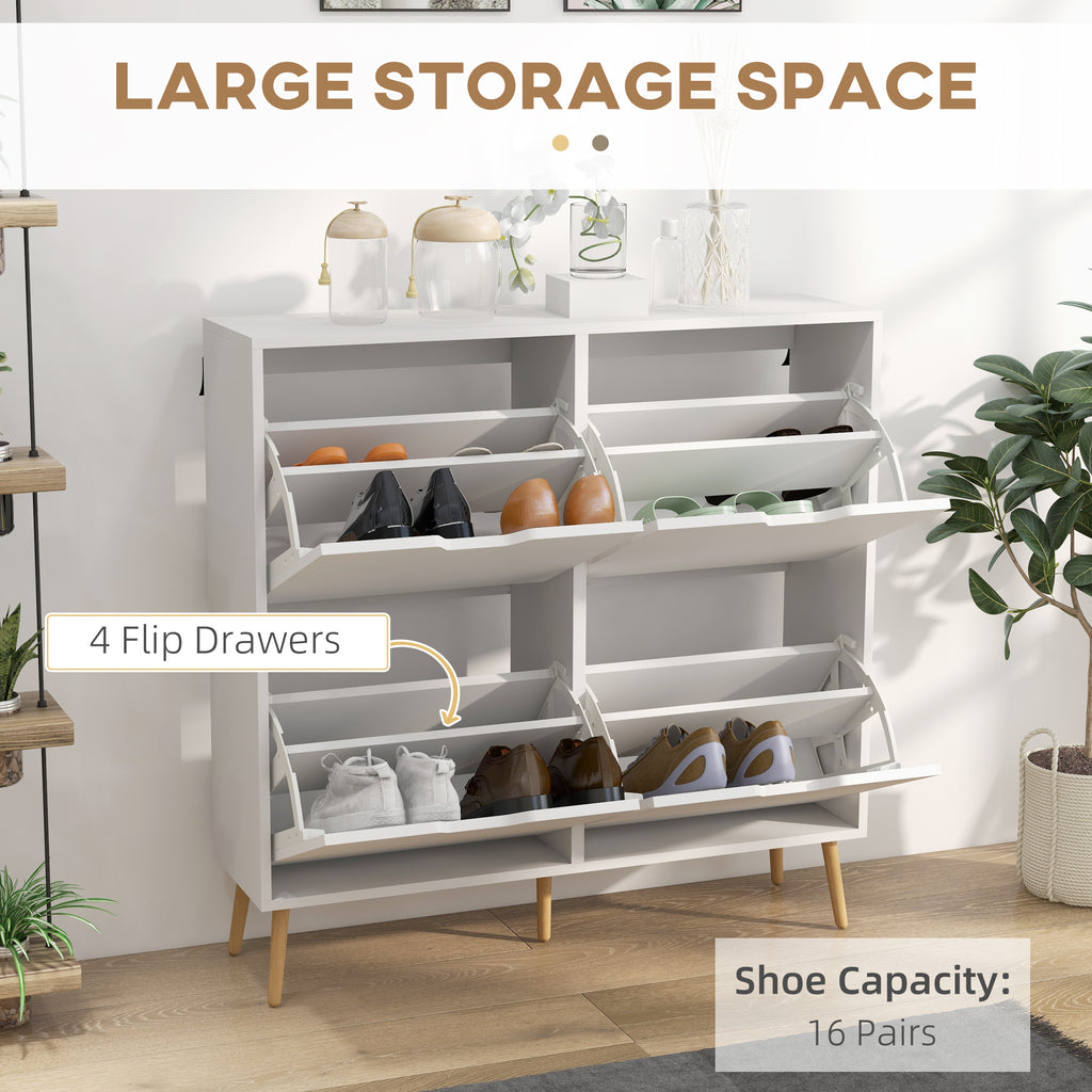 Shoe Storage Cabinet with 4 Flip Drawers and Adjustable Shelf, Shoe Cabinet for 8-16 Pairs of Shoes, White