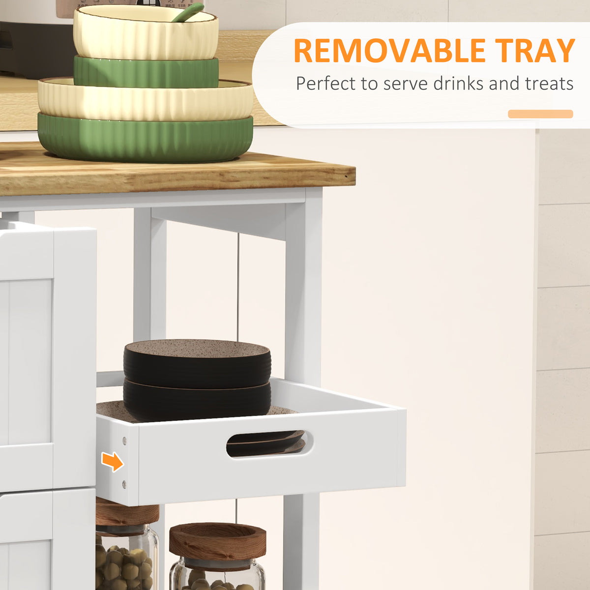 Kitchen Cart on Wheels, Rolling Kitchen Island Cart with Wood Top, 3 Drawers and Shelves for Home Dining Area