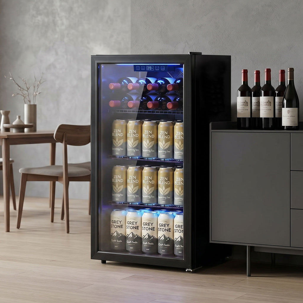 2.4 Cu.Ft Beverage Refrigerator, 70 Can Beverage Fridge Cooler with Double-Layer Glass Door