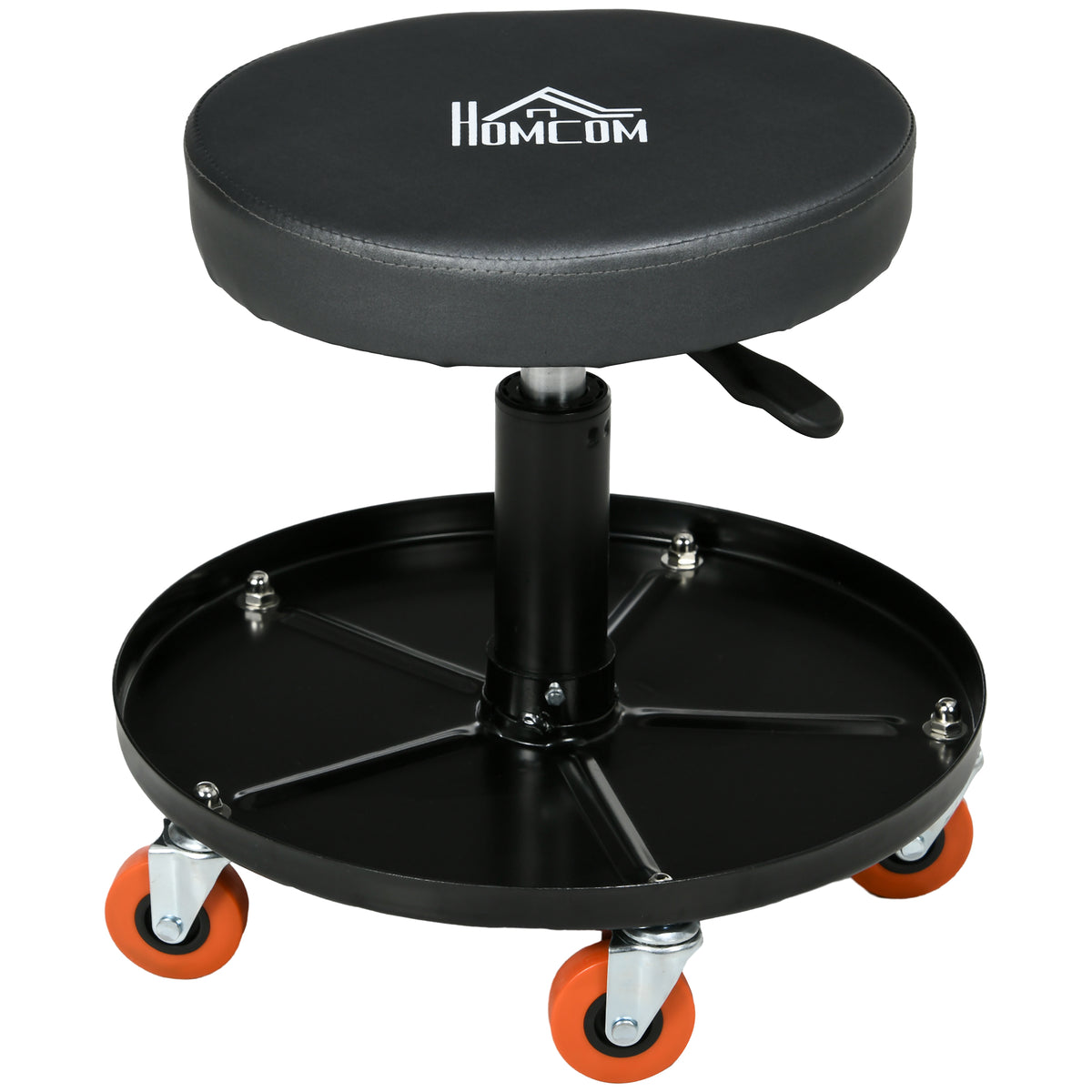 Shop Stool, Pneumatic Adjustable Mechanic Stool, with Tool Tray, Wheels - Black