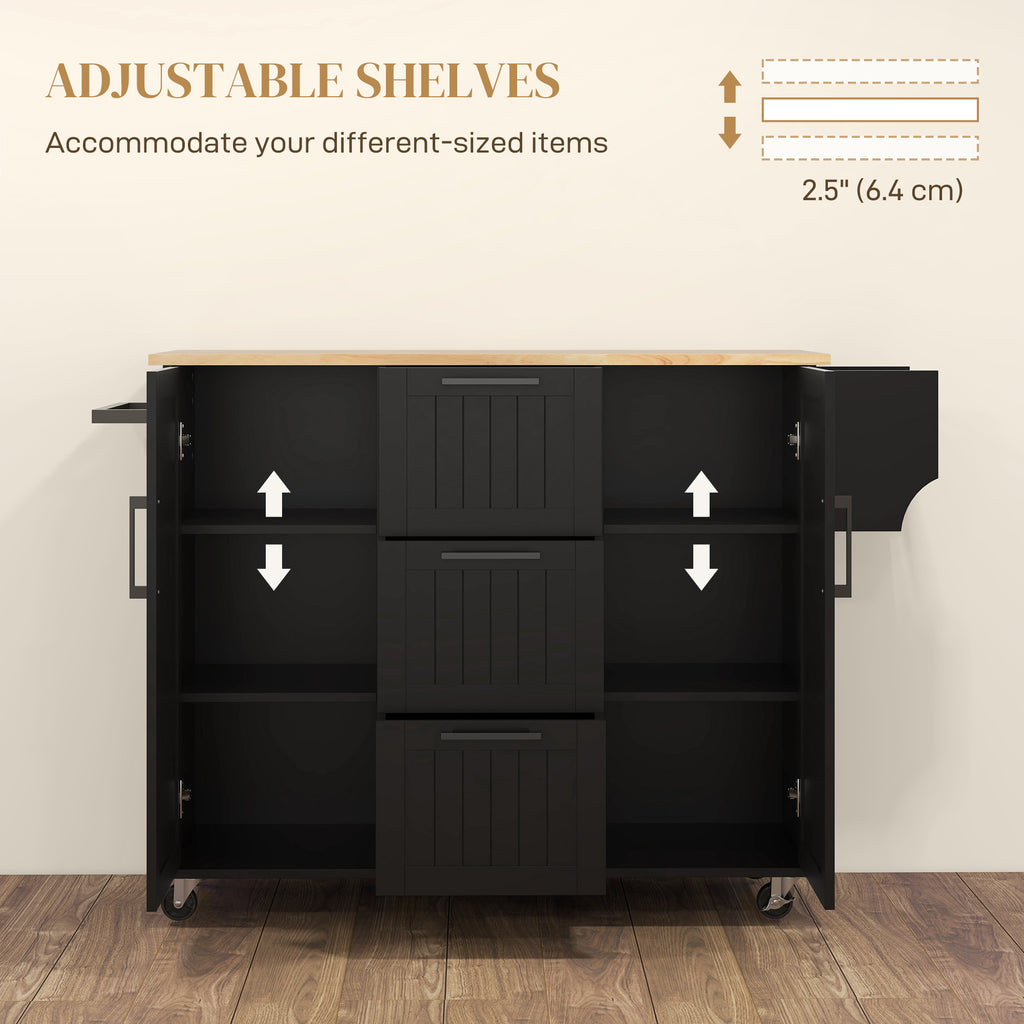 Rolling Kitchen Cart on Wheels with Drop Leaf, Kitchen Island with 3 Drawers, Solid Wood Top and Towel Rack, White