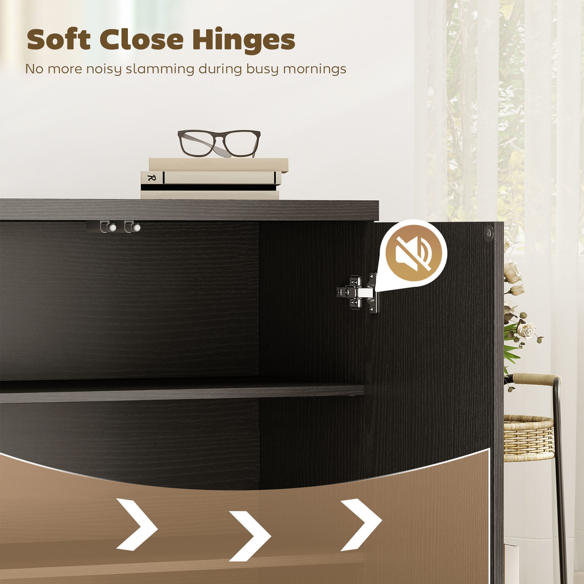 Sideboard Buffet Cabinet, 30.7" Kitchen Cabinet with Soft-Close Door and Adjustable Shelves, Distressed Black Grey