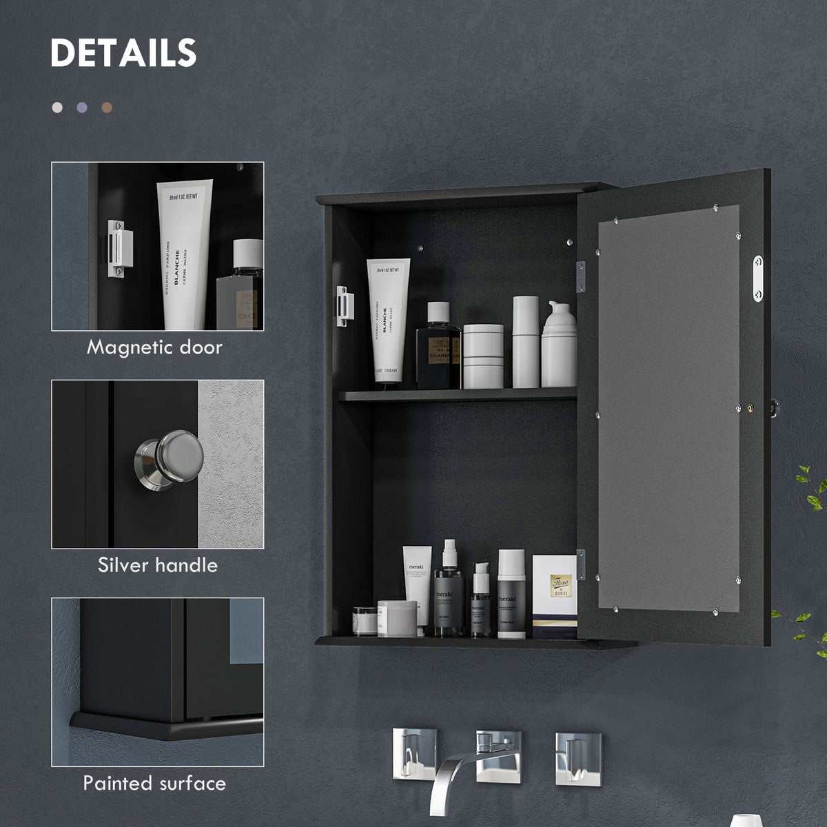 Bathroom Mirror Cabinet, Wall Mounted Medicine Cabinet with Door and Shelves, White