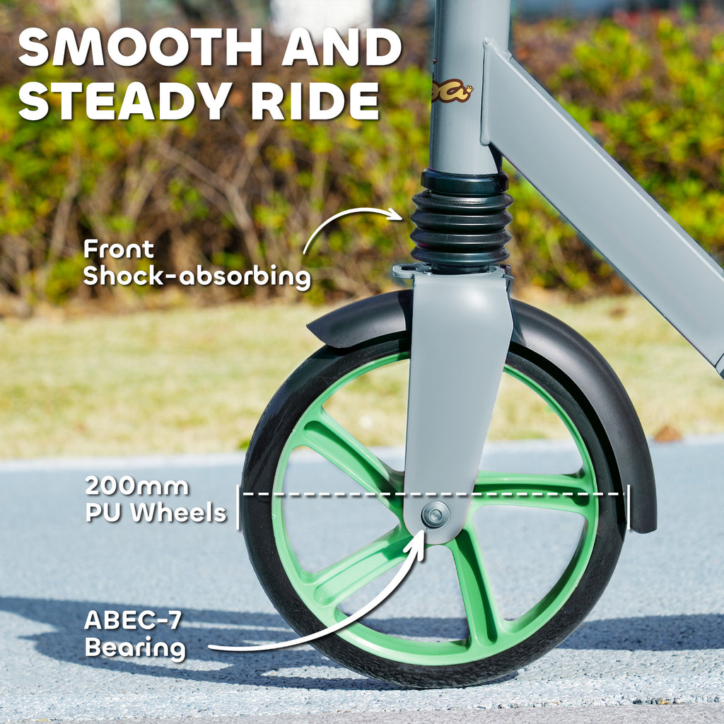 Qaba Kick Scooter for Kids Ages 6-12 with Adjustable Height, Rear-Fender Brake, 200mm Big Wheel, Foldable Design, Green