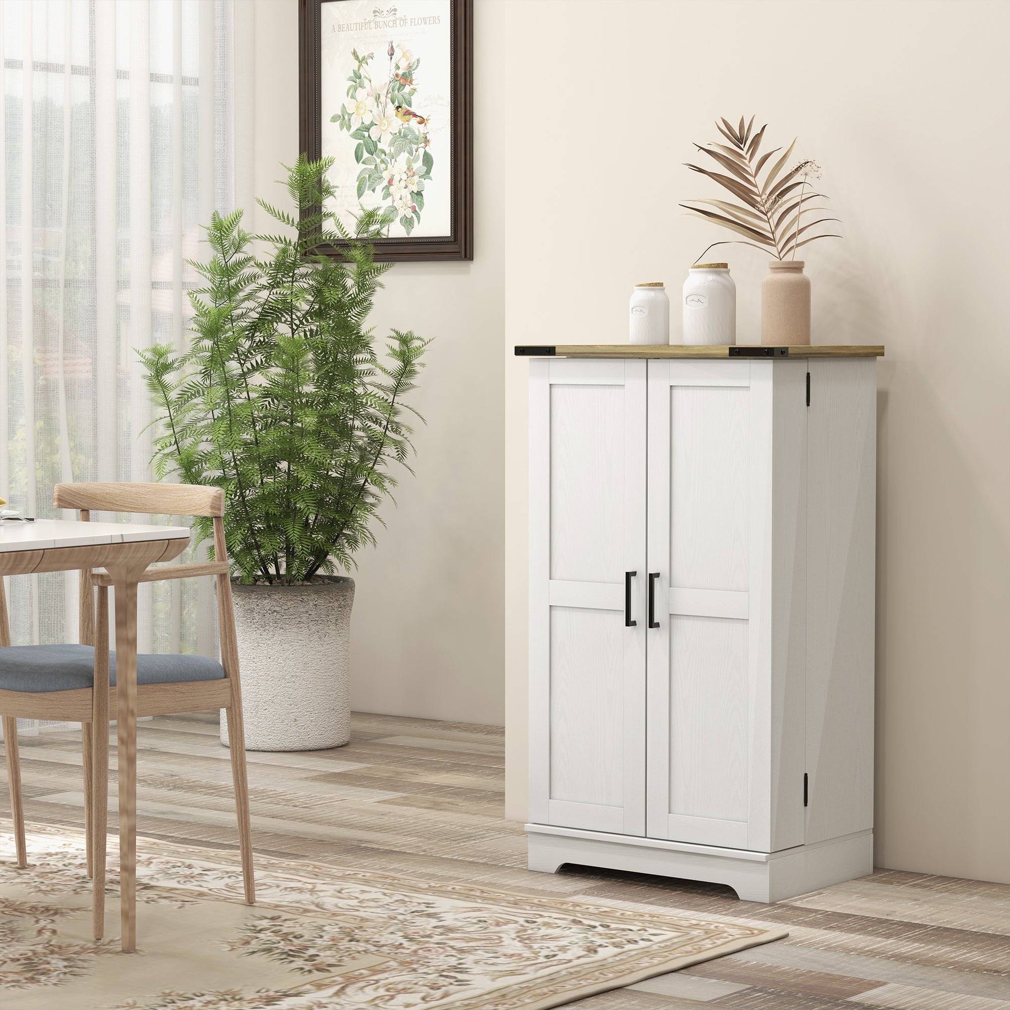 Farmhouse Kitchen Pantry Storage Cabinet, Kitchen Pantry Cabinet with Doors and Adjustable Shelves, Cream White