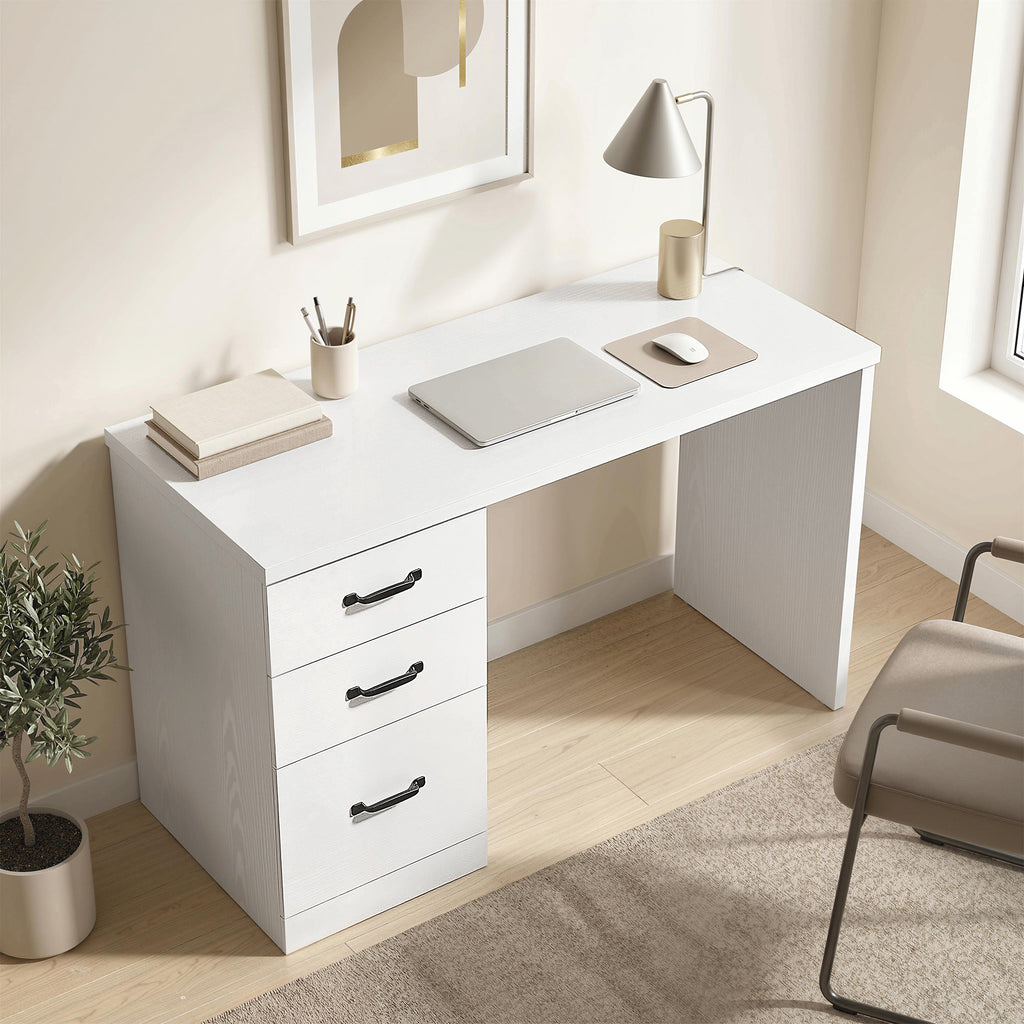 Computer Desk with 3 Drawers, 47" Home Office Desk with Adjustable Hanging Rails for Letter A4 Files, White