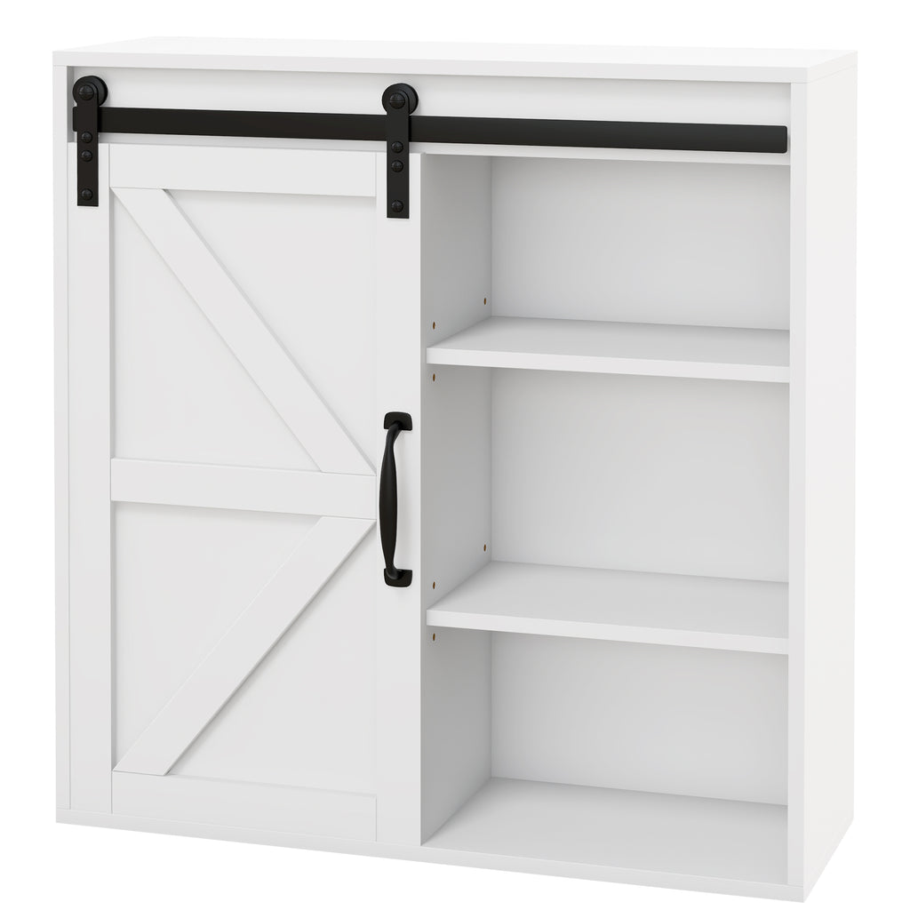 Bathroom Medicine Cabinet, Wall Cabinet with Sliding Door and Adjustable Shelf, 22.8" x 7.8" x 24.4", White