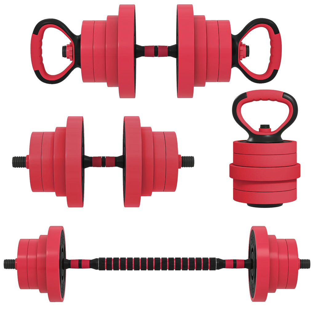 Soozier 66lbs 4-in-1 Adjustable Weight Dumbbell Set, Barbell, Kettlebell, Push Up Stand, Red