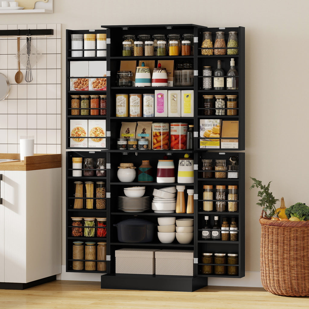 65" Kitchen Cabinet, Kitchen Pantry Cabinet with 4 Doors and 16 Door Shelves for Dining Room, White