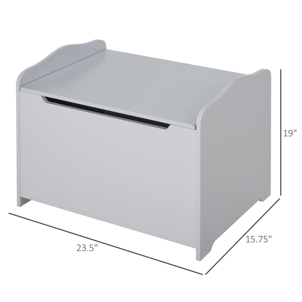 Qaba Kids Wooden Toy Storage Box Organizer Chest with Magnetic Hinge, Large Chest Space, & Groove Handle, Grey
