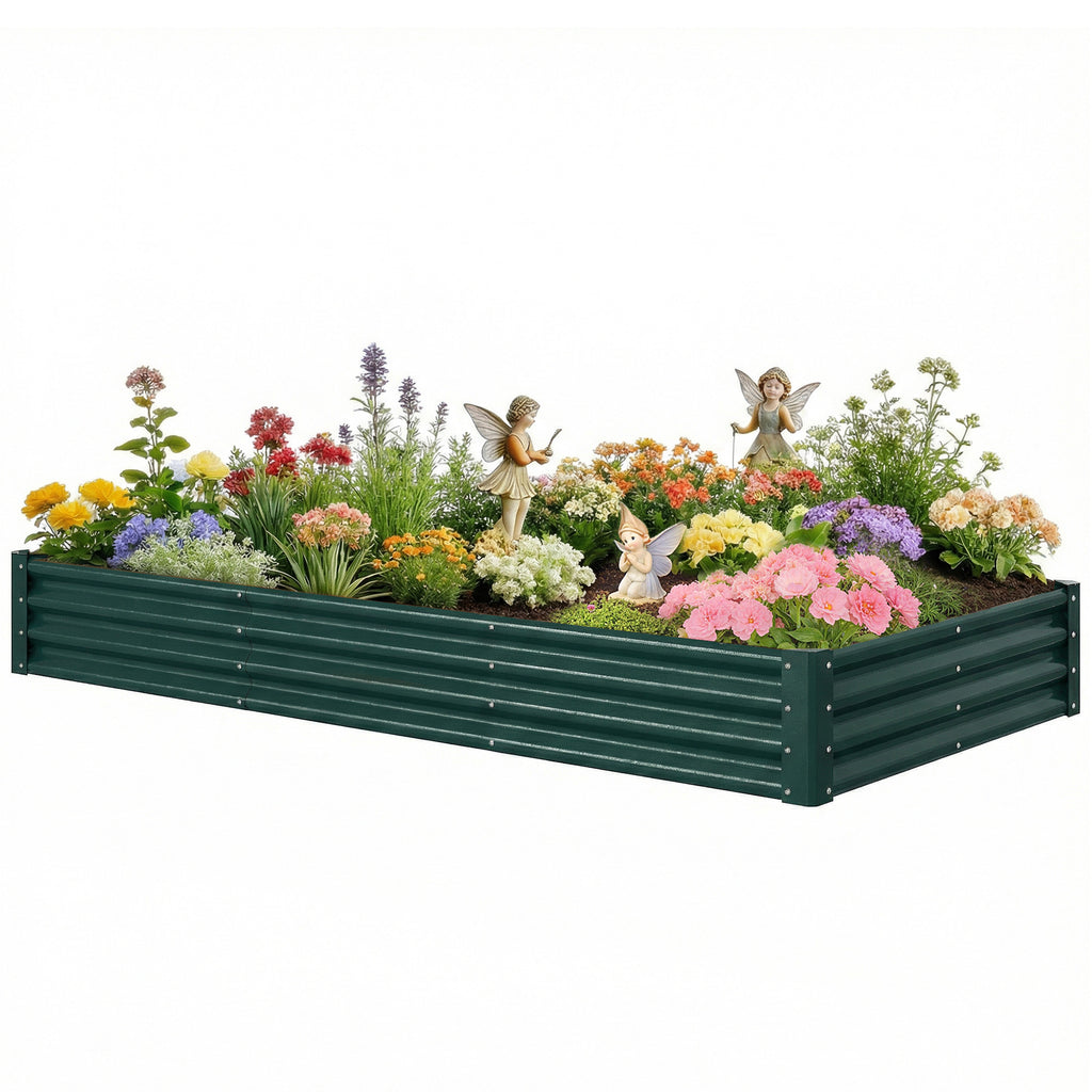 8 x 1.3 x 1.5ft Galvanized Raised Garden Bed, Reinforced Outdoor Planter Box with Open Bottom, Green