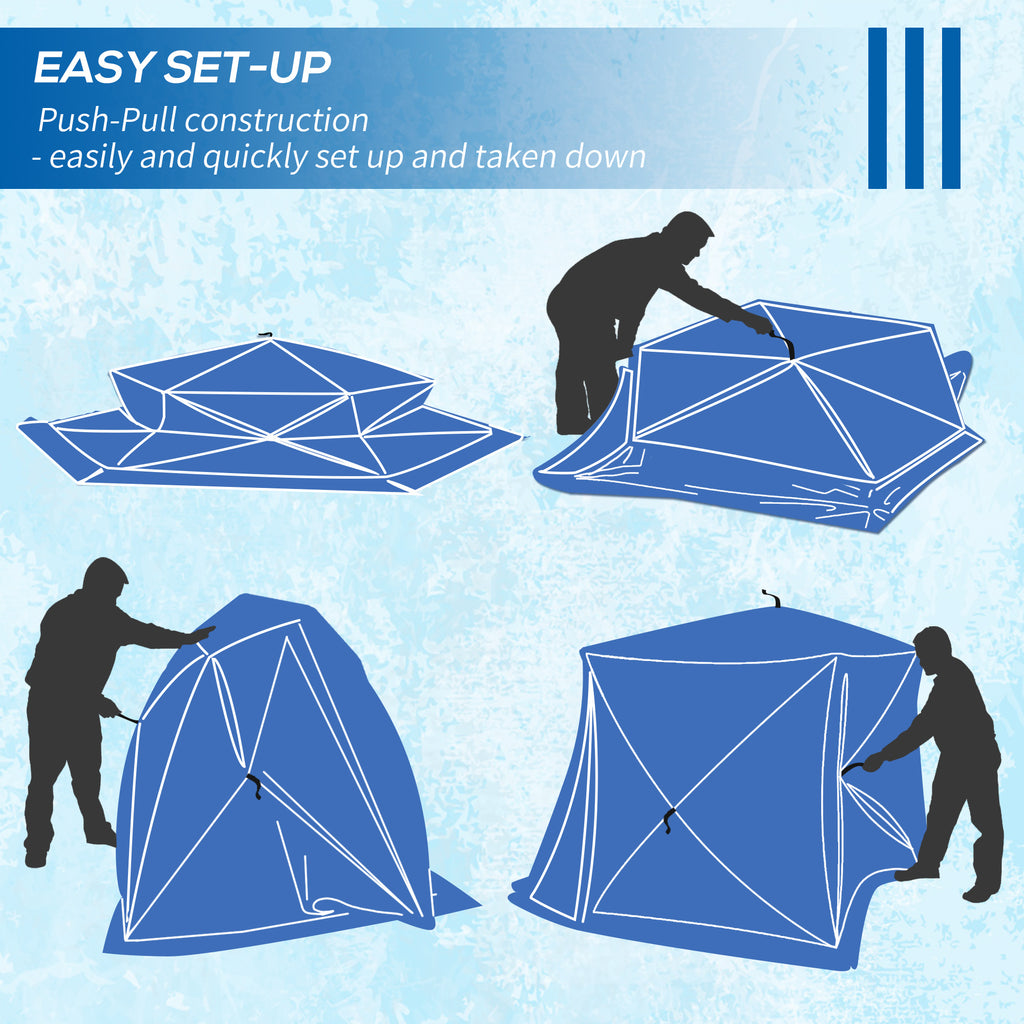 4 Person Insulated Ice Fishing Shelter, Pop-Up Portable Ice Fishing Tent with Carry Bag and Two Doors for -22℉, Blue
