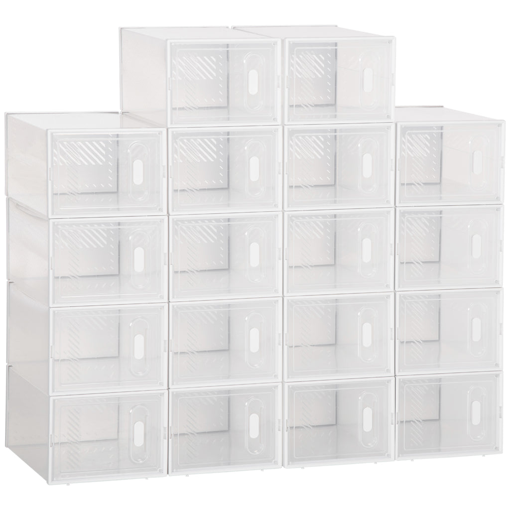 18 Pack Shoe Storage Boxes, Space-saving Shoe Organizers, Clear Plastic Stackable Holders Containers with Front Opening