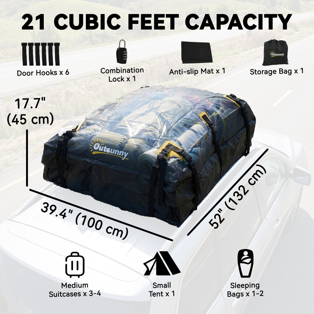 Rooftop Cargo Carrier, 15 Cubic Feet Waterproof Soft-Shell Car Roof Storage Bag with Door Hooks, Anti-Slip Mat