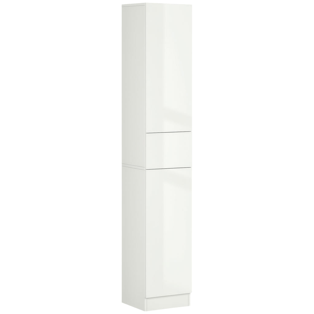 Tall Bathroom Cabinet, Narrow Bathroom Storage Cabinet with Doors, Drawer and Adjustable Shelves, High Gloss White