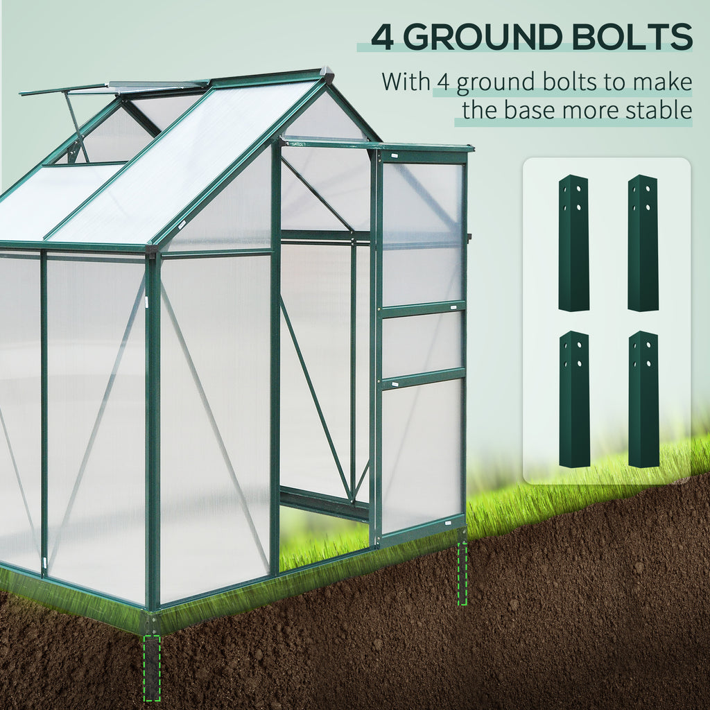 6.2' x 4.3' x 6.6' Clear Polycarbonate Greenhouse Large Walk-In Green House Garden Plants Grow Galvanized Base Aluminium Frame w/ Slide Door