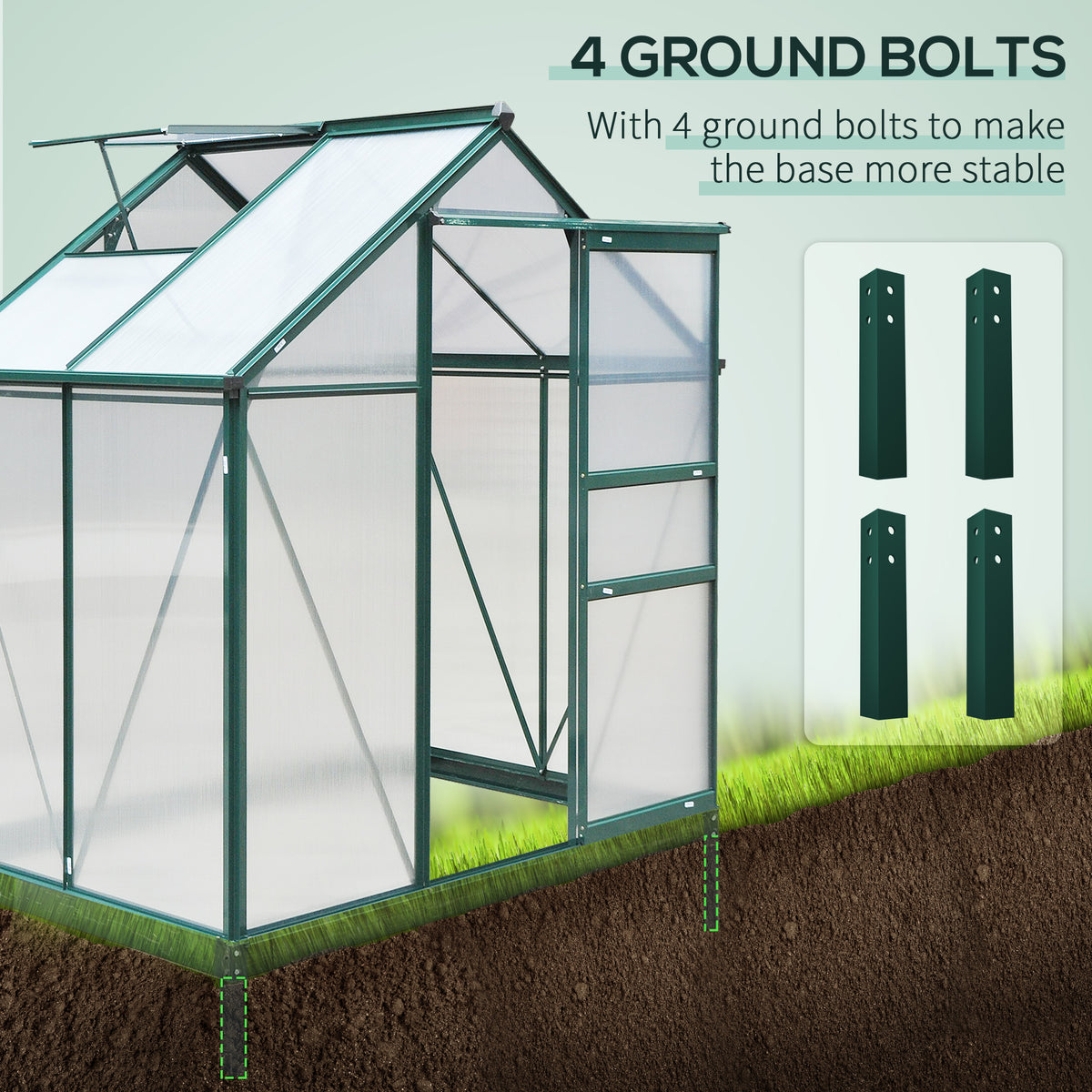 6.2' x 4.3' x 6.6' Clear Polycarbonate Greenhouse Large Walk-In Green House Garden Plants Grow Galvanized Base Aluminium Frame w/ Slide Door