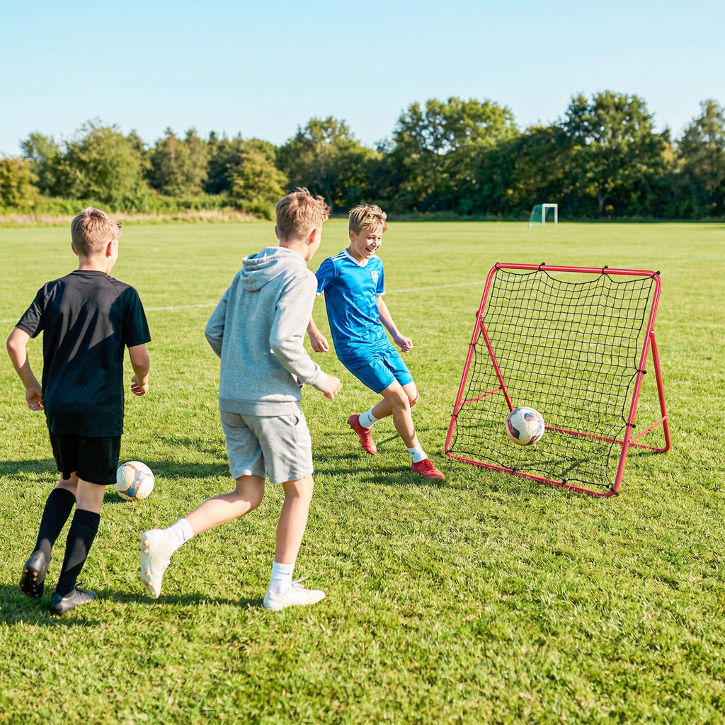 Soozier Soccer 5 Angles Adjustable Soccer Rebounder Net, Multi-Sport Training Bounce Back Net, Red