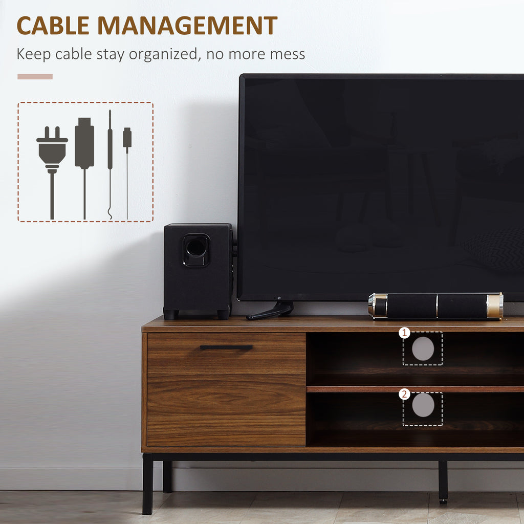 TV Stand for TV up to 50 Inches, TV Cabinet with Door, Open Storage and Drawers, TV Table with Steel Legs, Dark Walunt