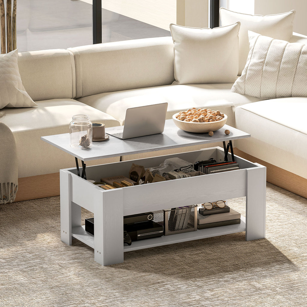 Lift Top Coffee Table with Hidden Storage Compartment and Open Shelf, Center Table for Living Room, Grey