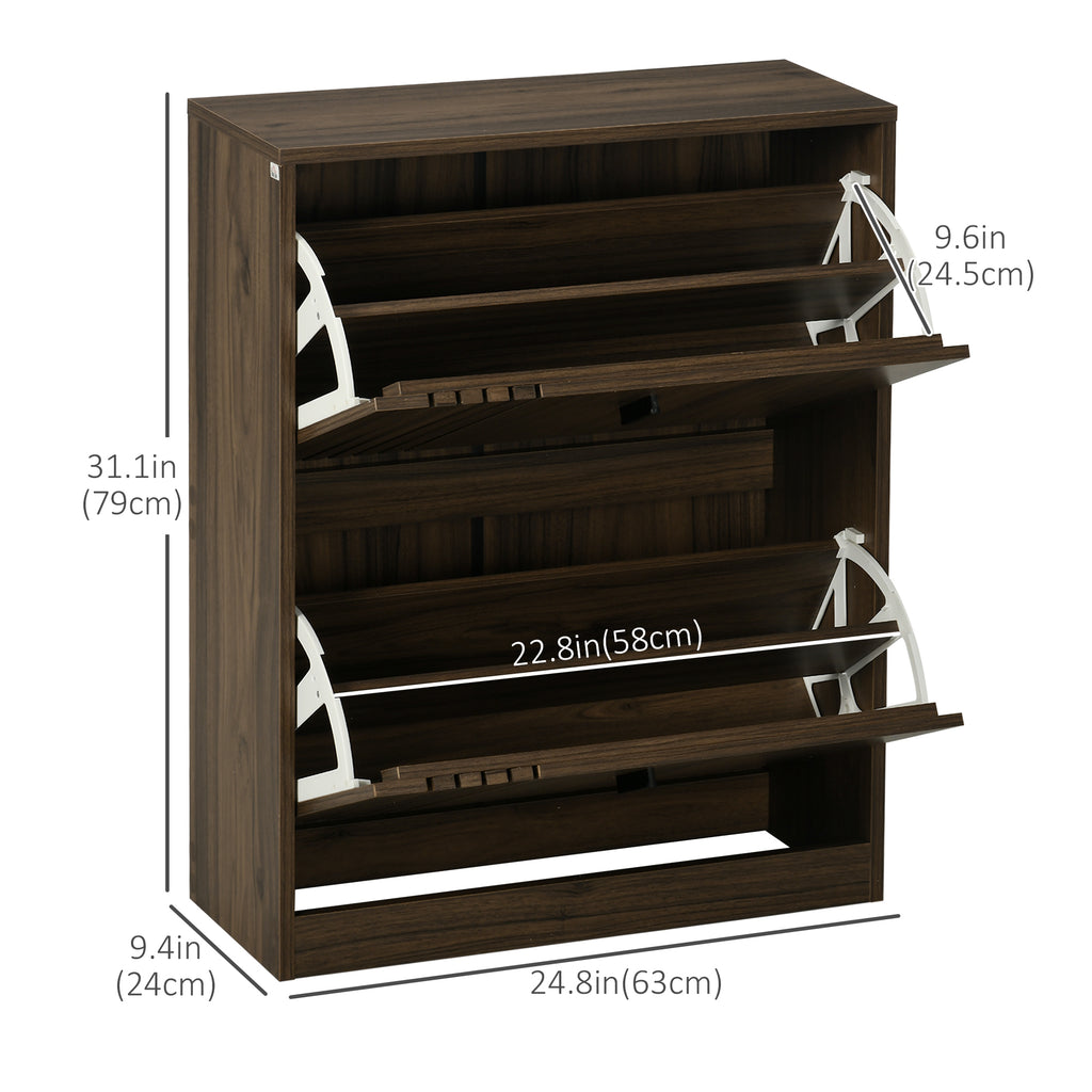 Shoe Storage Cabinet Organizer for 12 Pairs of Shoes with 2 Flip Drawers and Adjustable Shelves, Walnut