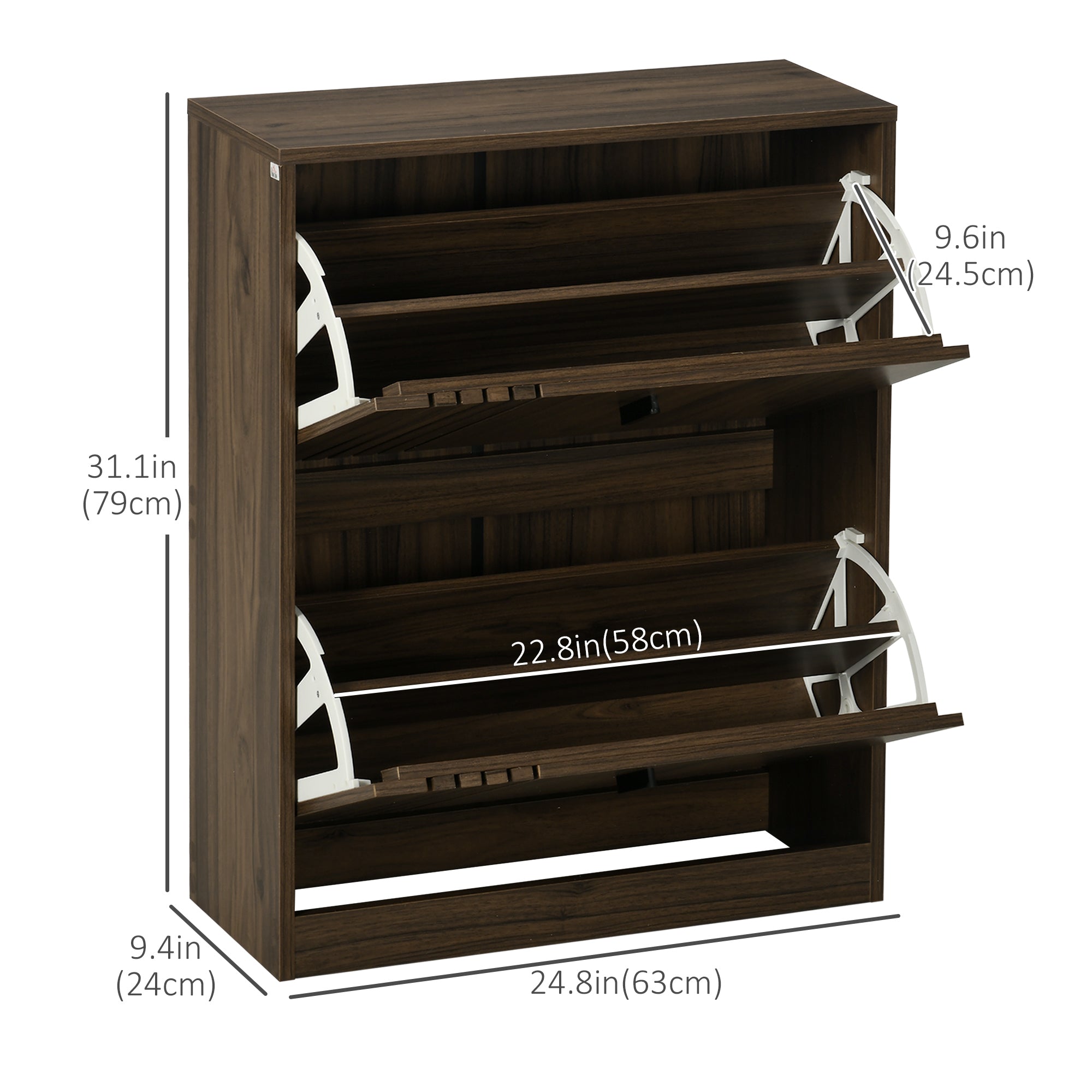 Shoe Storage Cabinet Organizer for 12 Pairs of Shoes with 2 Flip Drawers and Adjustable Shelves, Walnut