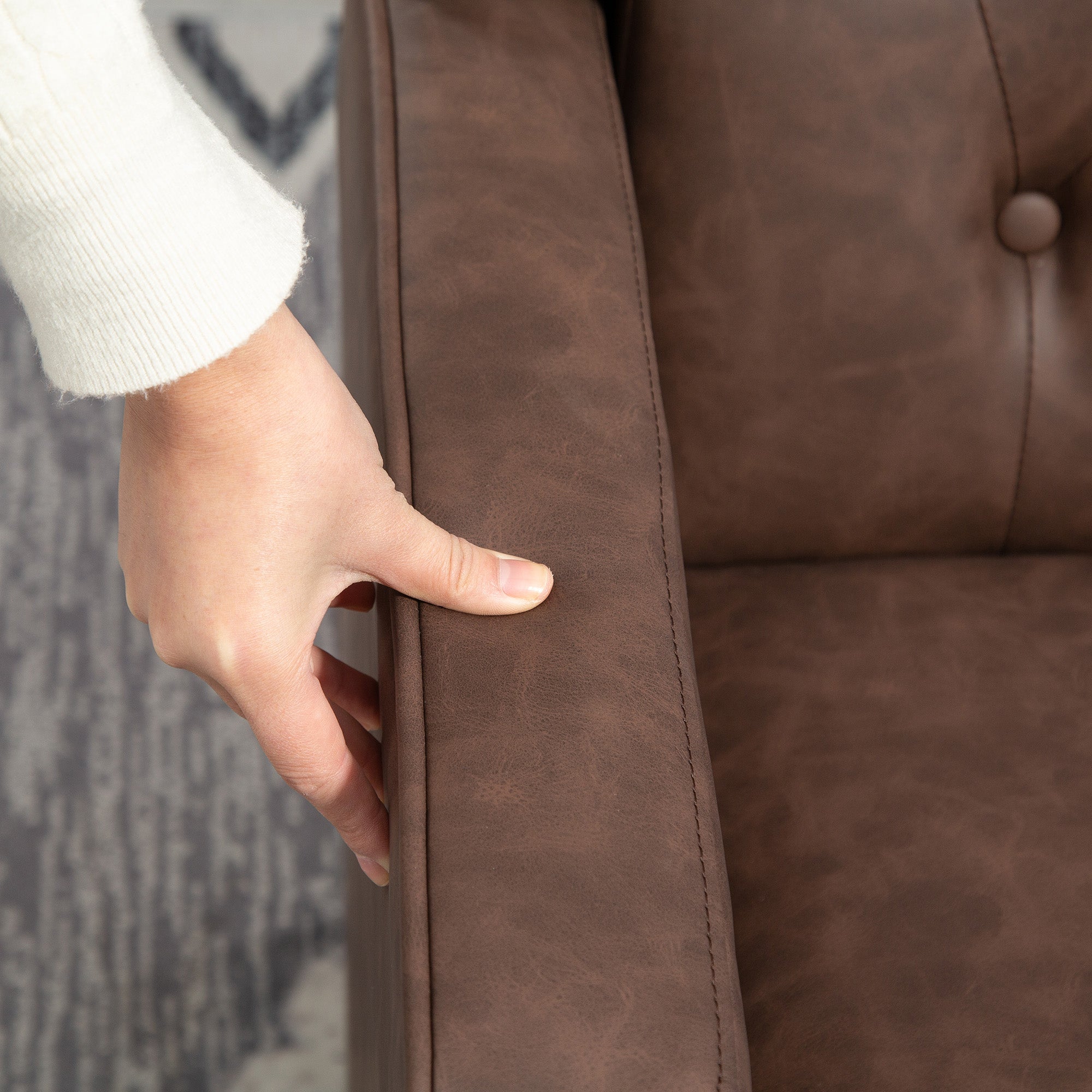 Single Person Sofa Small Cozy Comfortable Modern Faux Leather Thick Padding Living Room Bedroom Home Office Brown