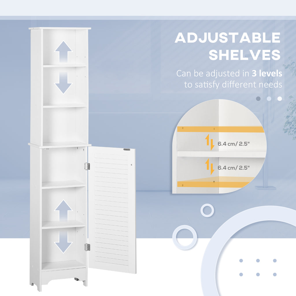 Tall Bathroom Storage Cabinet, Freestanding Linen Tower with 3-Tier Open Adjustable Shelf, White