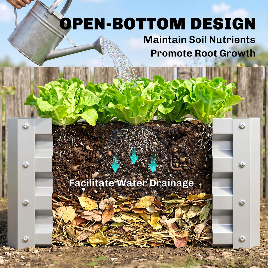 2Pcs 2' x 2' x 1' Galvanized Raised Garden Bed Kit, Square Outdoor Metal Planter Box with Open Bottom for Vegetables, Flowers, Herbs, Silver