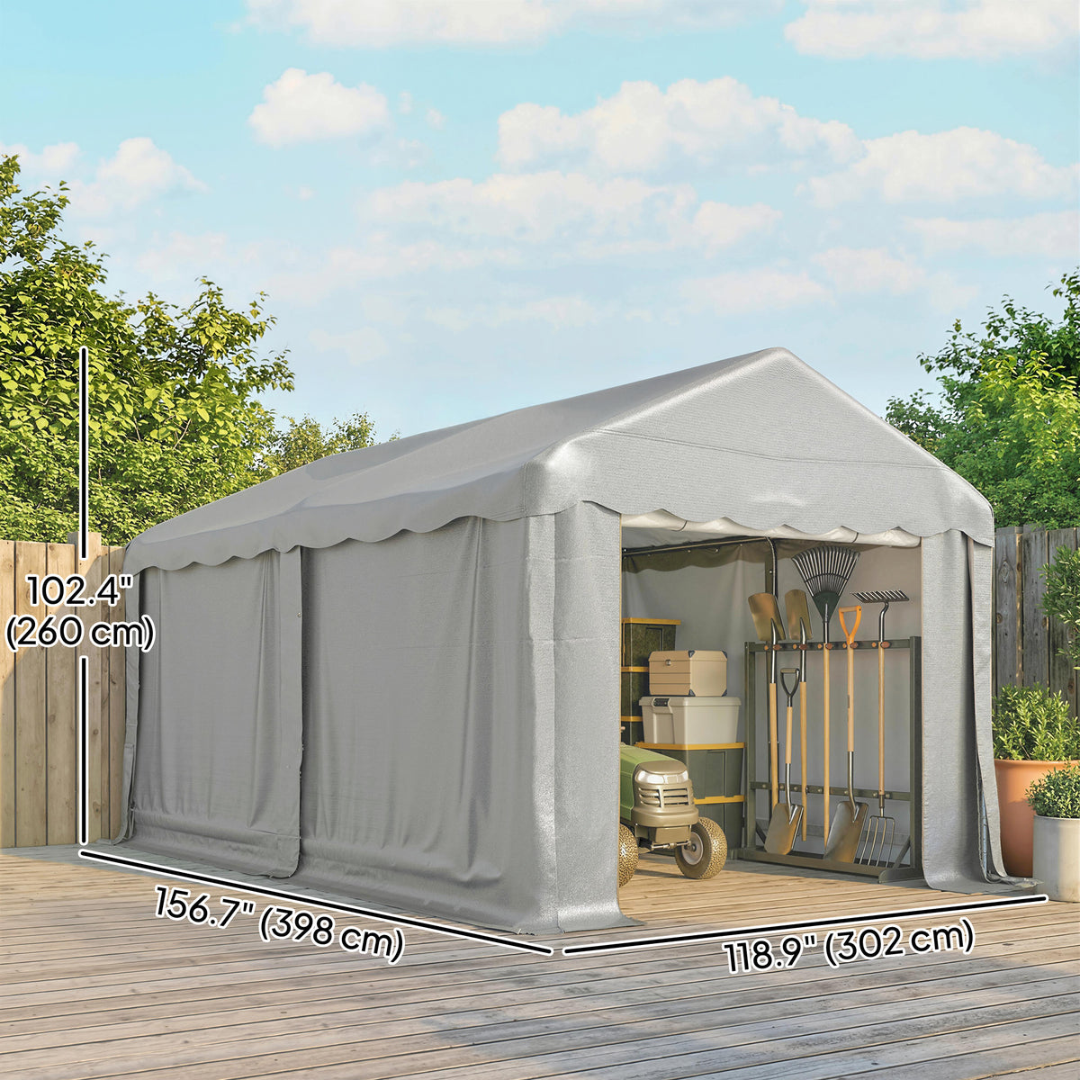 13' x 10' Portable Shed, Outdoor Storage Shed Tent with Roll-up Zipper Door and Removable Sidewalls, Light Grey