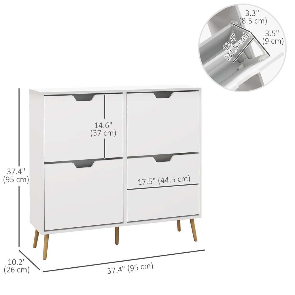 Shoe Storage Cabinet with 4 Flip Drawers and Adjustable Shelf, Shoe Cabinet for 8-16 Pairs of Shoes, White