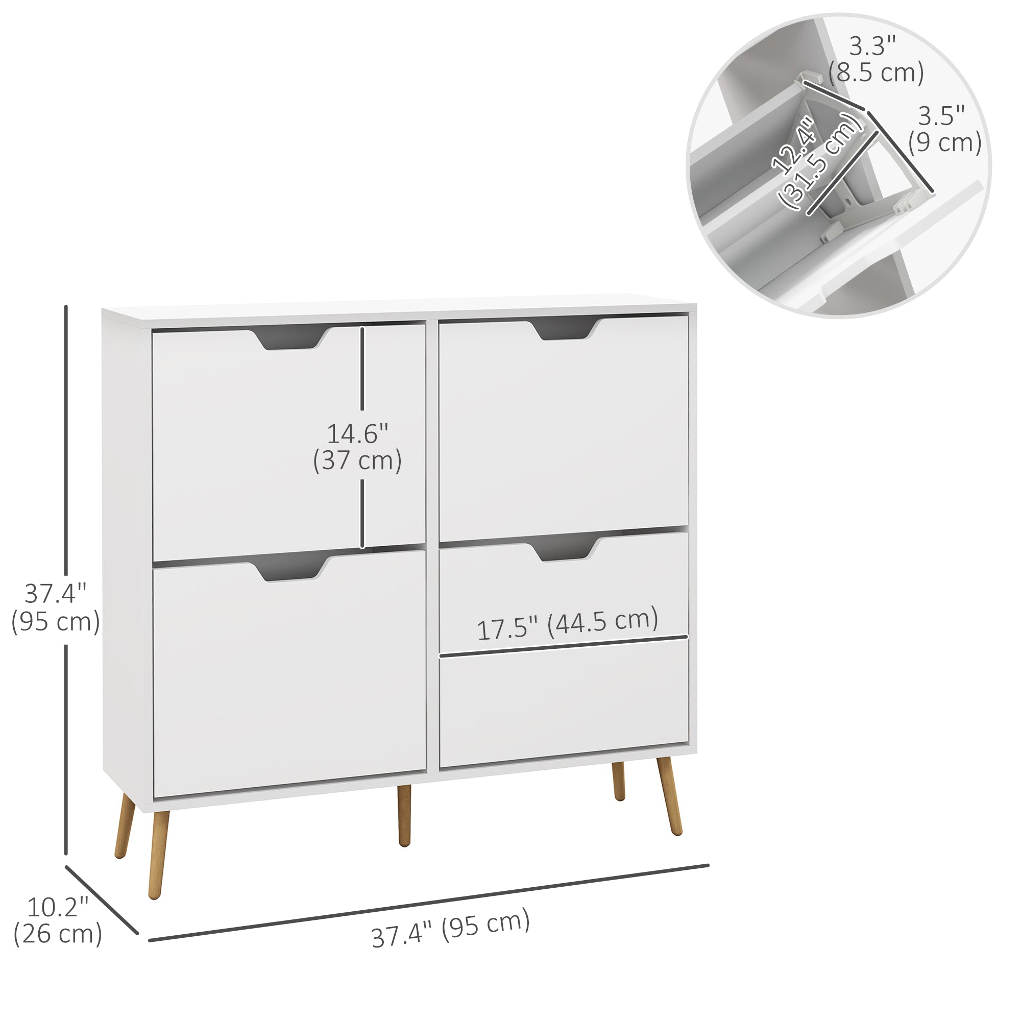 Shoe Storage Cabinet with 4 Flip Drawers and Adjustable Shelf, Shoe Cabinet for 8-16 Pairs of Shoes, White