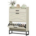 Slim Shoe Storage with 2 Flip Drawers and Adjustable Shelves Shoe Cabinet Organizer for 12 Pair, Distressed White