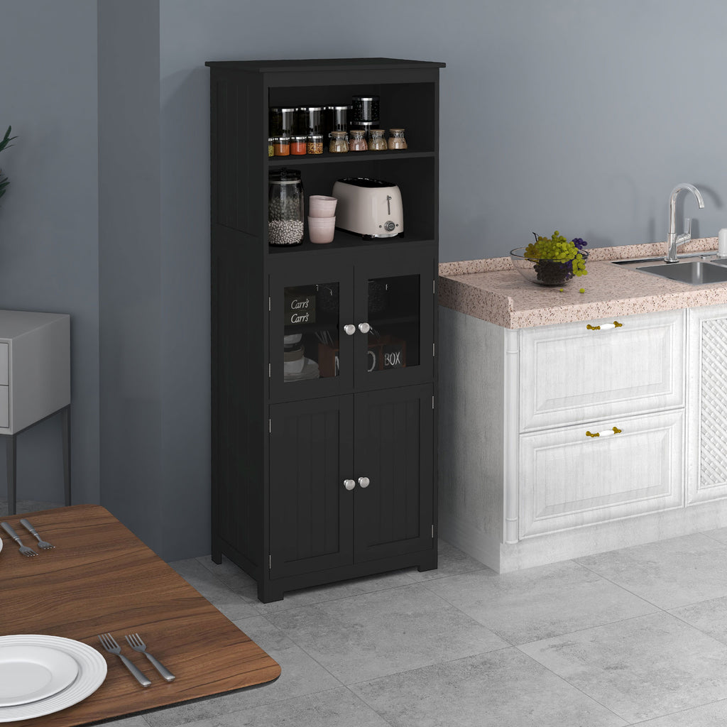 63" Small Buffet with Hutch, 4-Door Kitchen Pantry Storage Cabinet with Adjustable Shelf for Dining Room, Black