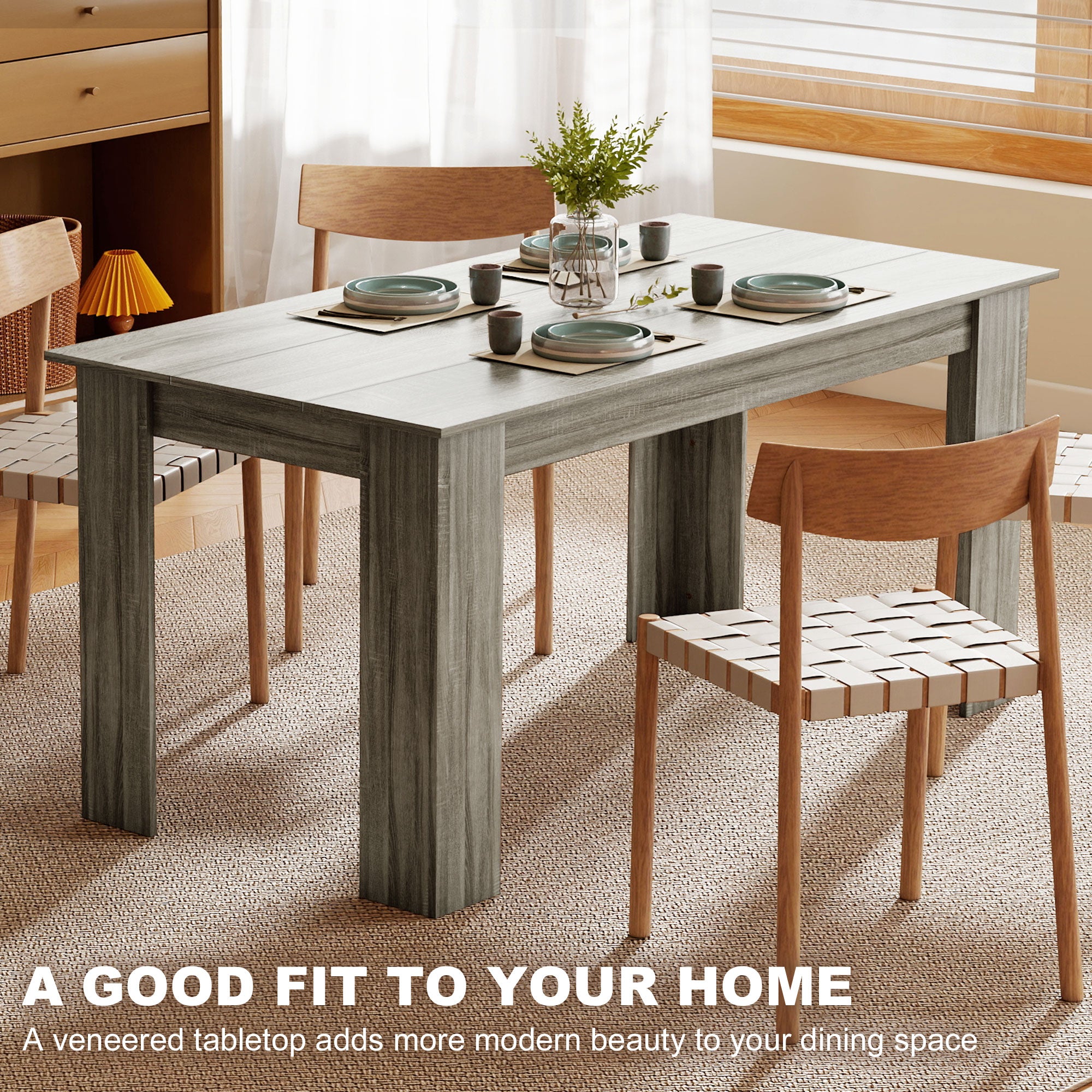 47" Kitchen Table for 4-6 People, Dining Table with Wood Effect for Dining Room, Oak